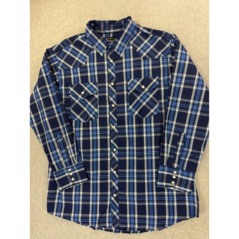 High Noon Pearl Snap Poly/Cotton Western‎ Shirt (Men's XL) Blue
